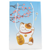 ラッキー日本のキャットCalico招き猫 ミディアムペーパーバッグ (正面)