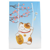 ラッキー日本のキャットCalico招き猫 ミディアムペーパーバッグ (裏面)