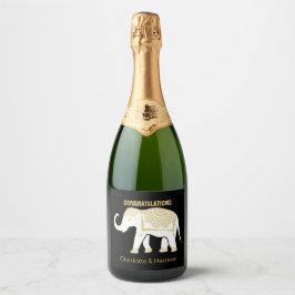 ラッキー白タイ象パーソナライズされた スパークリングワインラベル