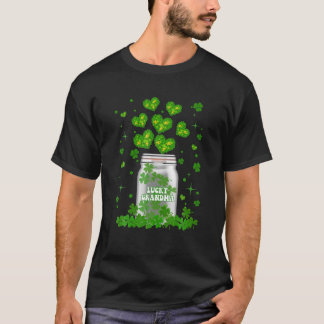 ラッキー祖母おもしろいボトルグリーン4リーフクローバーパット Tシャツ