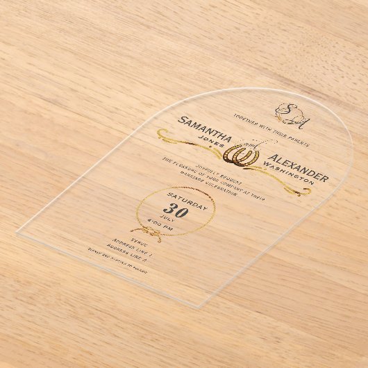 ラッキー素朴ラブウエスタンバーンホースシューズ結婚ズ アクリル招待状 (レイダウン)