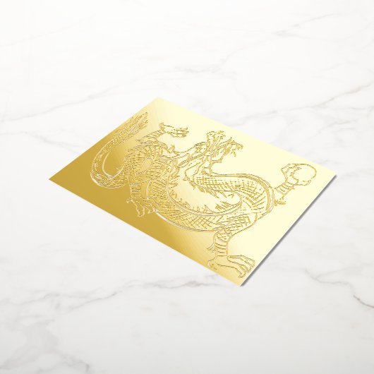 ラッキー風水ゴールデンウェルスドラゴン 箔招待状ポストカード (回転した状態)