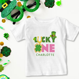 ラッキー1かわいい1歳の誕生日ガール聖パトリックの日 ベビーTシャツ