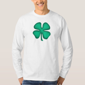 ラッキー4リーフアイリッシュクローバーホワイト長袖シャツ Tシャツ