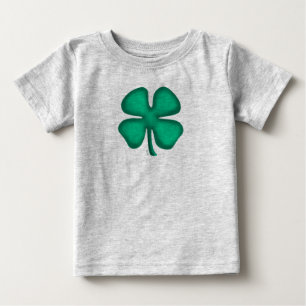 ラッキー4リーフアイルランドクローバーグレーのベビーシャツ ベビーTシャツ