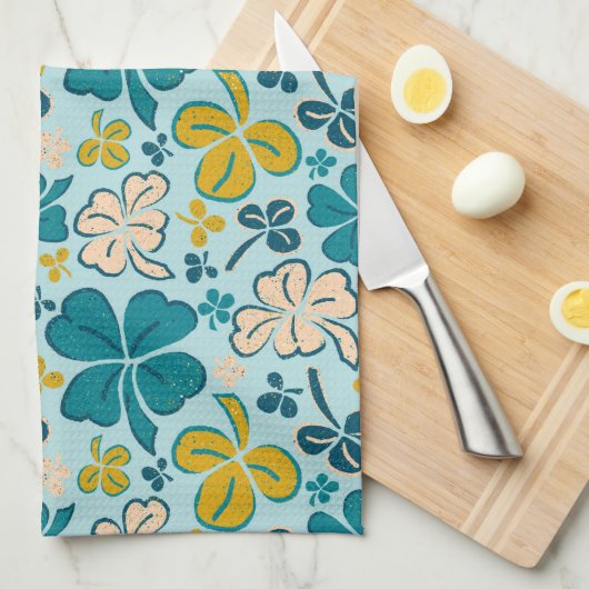 ラッキー4葉シャムロッククローバーセントパトリックの日 キッチンタオル (四つ折り)