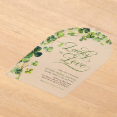 ラッキー・イン・ラブ グリーン シャムロック ブライダルシャワー アクリル招待状 (レイダウン)