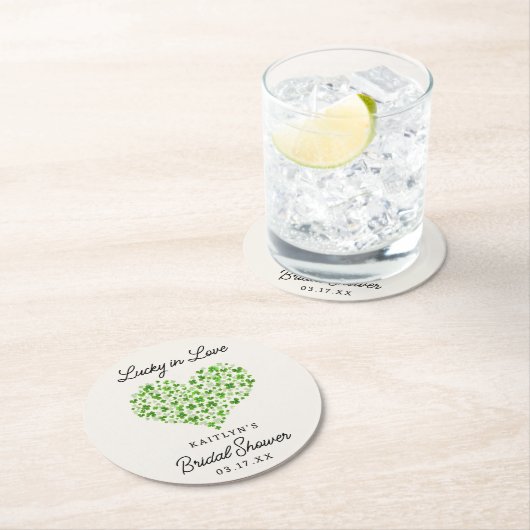 ラッキー・イン・ラブ セントパトリックデーのブライダルシャワー ラウンドペーパーコースター (インサイチュ)
