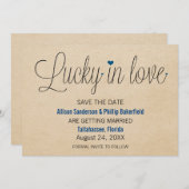 ラッキー・イン・ラブ・セーブ・ザ・デート、ブルー 招待状 (正面/裏面)