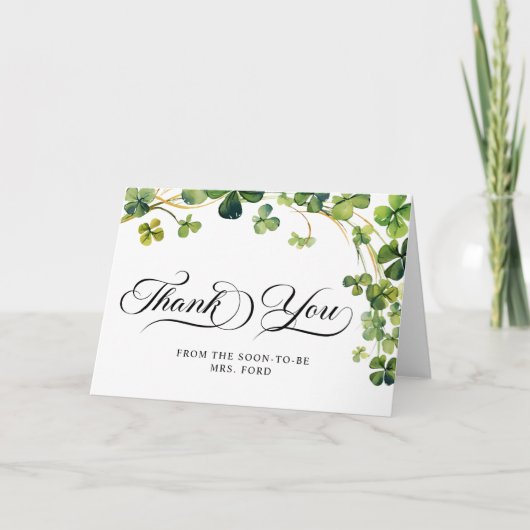 ラッキー・イン・ラブ ブライダルシャワー グリーン シャムロック サンキューカード (正面)