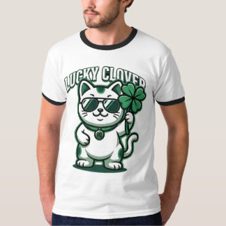ラッキー クローバー キャット Tシャツ | 面白い聖パトリックの日