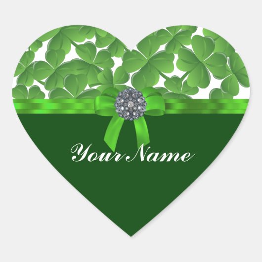 ラッキー・グリーン・シャムロック・パターン ハートシール (正面)