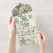 ラッキー グリーン シャムロック ボタニカル クリーム ワン フォト オールインワン招待状 (貼ってはがせる)