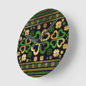 ラッキー·シャムロックの四葉クローバーグリーン&金ゴールド ラウンド壁時計 (傾斜)