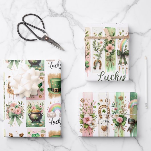 ラッキー・シンボルズ・セント・パトリックのデイ・ラッピング・紙 ラッピングペーパーシート (正面)