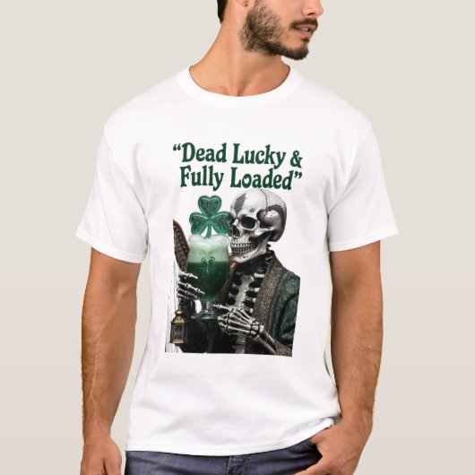 ラッキー・スケルトン・スタウトTシャツ | デッドラッキー Tシャツ (正面)
