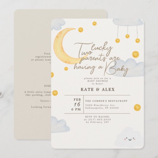 ラッキー セイントパトリックのジェンダーニュートラルベイビーシャワー 招待状 (正面/裏面)