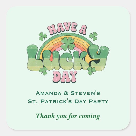 ラッキー・デイレトロタイポグラフィパーティーありがとう スクエアシール (正面)