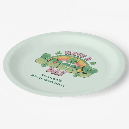 ラッキー・デイレトロタイポグラフィ誕生日 ペーパープレート (アングル)