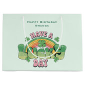 ラッキー・デイレトロタイポグラフィ誕生日 ラージペーパーバッグ (正面)