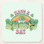 ラッキー・デイレトロタイポグラフィ スクエアペーパーコースター (正面)