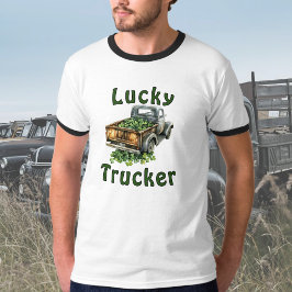 ラッキー・トラッカー レトロ ブラック トラックのシャムロック運搬 Tシャツ