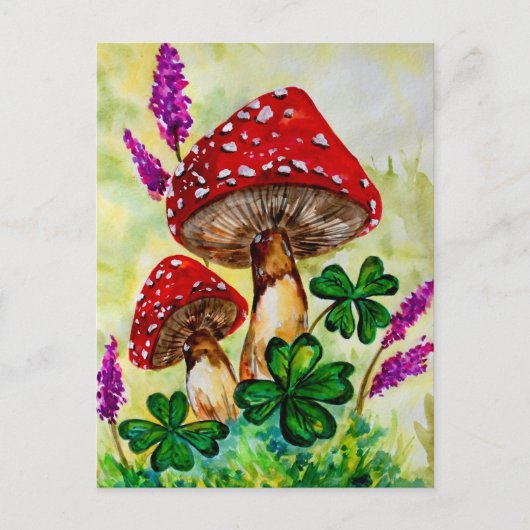 ラッキー・マッシュルームとラベンダー ポストカード (正面)