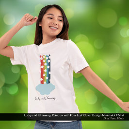 ラッキー&レインボー魅力的4リーフクローバーミニマリスト Tシャツ