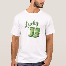 ラッキー レプラカーン ブーツ 水彩画 パトリックの日 Tシャツ