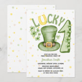 ラッキー ワン クローバー カラフル スターズ バースデー 招待状 (正面/裏面)