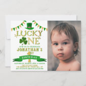 ラッキー ワン フォト 1歳 誕生日 招待状 (正面)