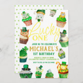 ラッキー・ワン | St. Patrick's Day Cupcake 1st Birday 招待状 (正面/裏面)