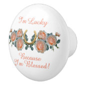 ラッキー&賛美引用文ホースシュー&バラ セラミックノブ (右)