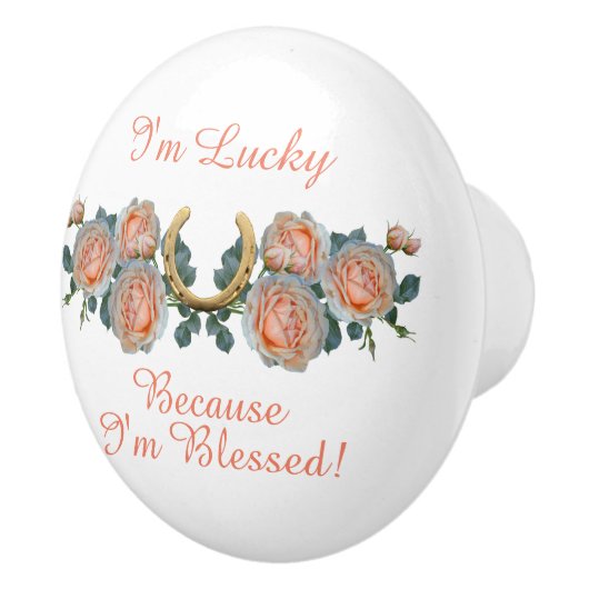 ラッキー&賛美引用文ホースシュー&バラ セラミックノブ (右)