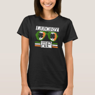 ラッキーAFグリーンサングラスシャムロックおもしろいセントパトリ Tシャツ