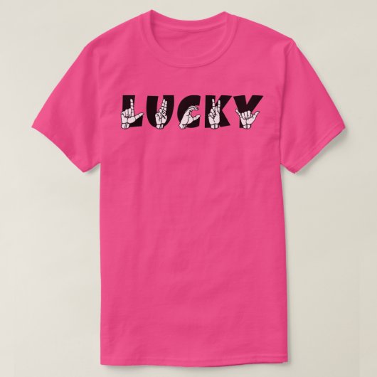 ラッキーASL手話デザイン7 Tシャツ (デザイン正面)