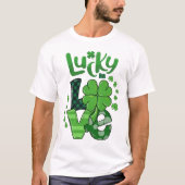 ラッキ― イン ラブ セントパトリック パターン シャムロック Tシャツ (正面)