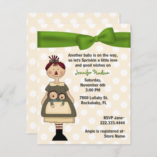 ラッギードルモミーベビー散水シャワー招待状 招待状 (正面/裏面)