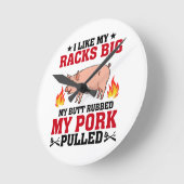 ラックは大きくておいしいBBQ、豚のお尻を引用 ラウンド壁時計 (傾斜)