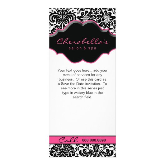 ラックカードダマスク白ブラックピンクフローラフレーム ラックカード (正面)