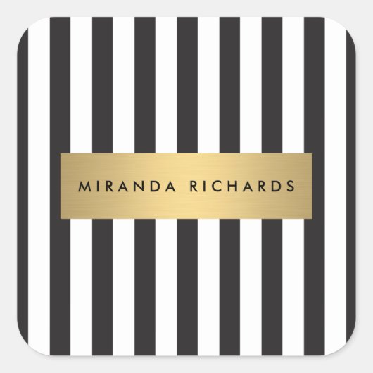 ラックスはっきりしたブラックとホワイトストライプ金ゴールドバー スクエアシール (正面)