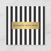 ラックスはっきりしたブラックとホワイトストライプ金ゴールドバー スクエア名刺 (正面)