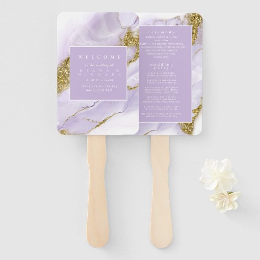 ラックスインクラベンダー抽象芸術ID990 ハンドファン (正面&裏面)