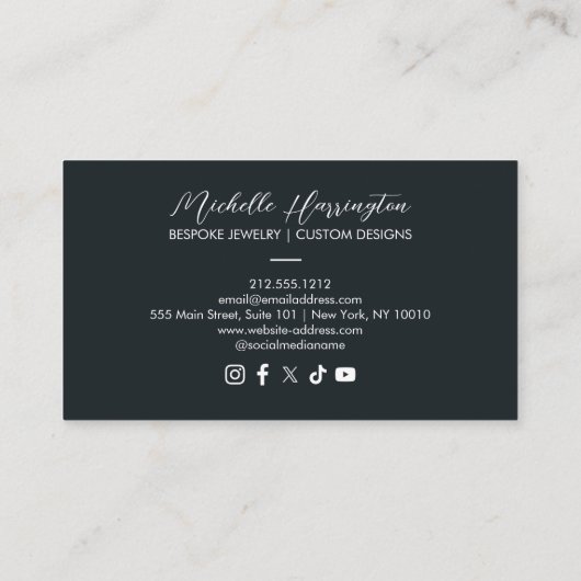 ラックスエレガンスブルーと金ゴールドフローラジュエリーデザイン 名刺 (裏面)