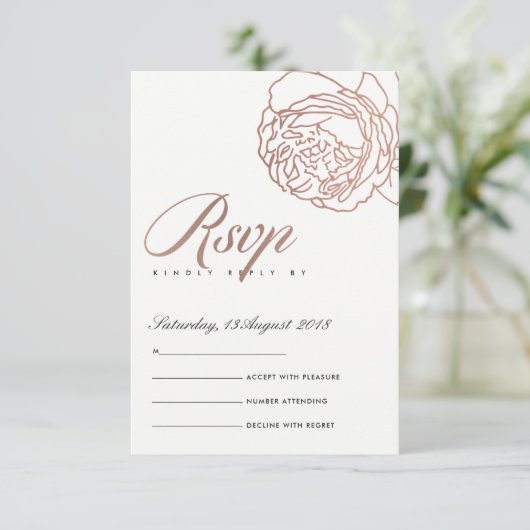 ラックスエレガントなバーガンディピンクのローズゴールドの花の招待状 出欠カード (スタンド正面)