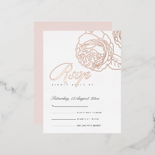 ラックスエレガントなバーガンディピンクのローズゴールドの花の招待状 箔招待状ポストカード (正面/裏面)