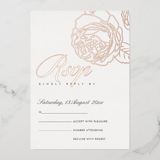 ラックスエレガントなバーガンディピンクのローズゴールドの花の招待状 箔招待状 (正面)