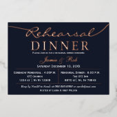 ラックスエレガントネイビーバラ金ゴールドリハーサルディナーフォイル 箔招待状 (正面)