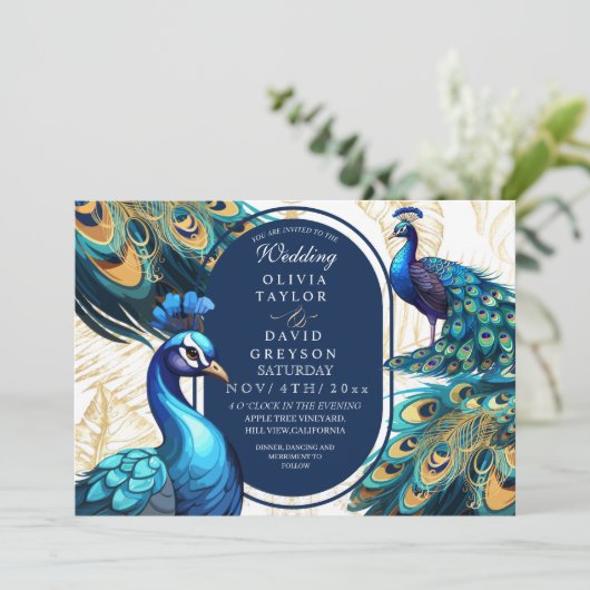 ラックスエレガントピーコックスガーデンエメラルドグリーン結婚ズ 招待状 (スタンド正面)