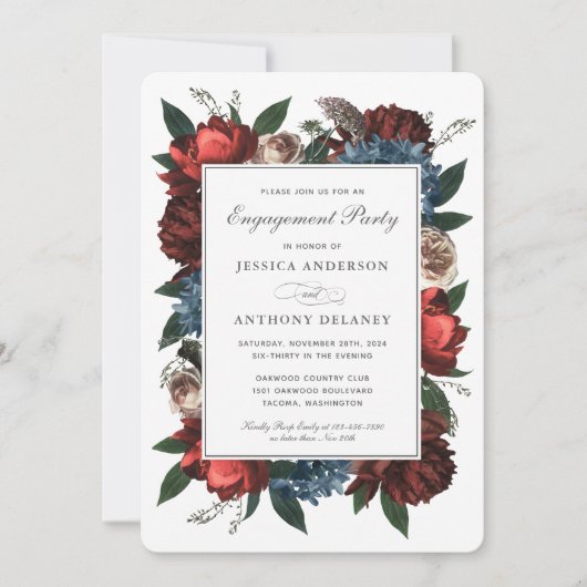 ラックスエレガントフローラフレーム婚約パーティ 招待状 (正面)